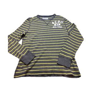 Aeropostale Men’s Long Sleeve Thermal Shirt Gray Yellow Stripe Size XL